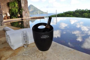 Welcome champagne by our pool 